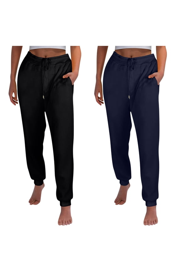 Womens 2PC Fleece Joggers Pants Elastic Waisted Sweatpant with Pockets Casual Active Workout Sports Trousers