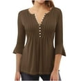 thumbnail image 1 of FAIWAD Womens 3/4 Bell Sleeve Tunic Tops Dressy Casual V Neck T Shirts Loose Pleated Button Down Blouses, 1 of 3