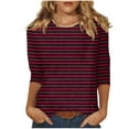 thumbnail image 1 of FAIWAD Womens 3/4 Sleeve Tops Summer Round Neck Striped Shirts Dressy Loose Basic Tunic Tees, 1 of 5