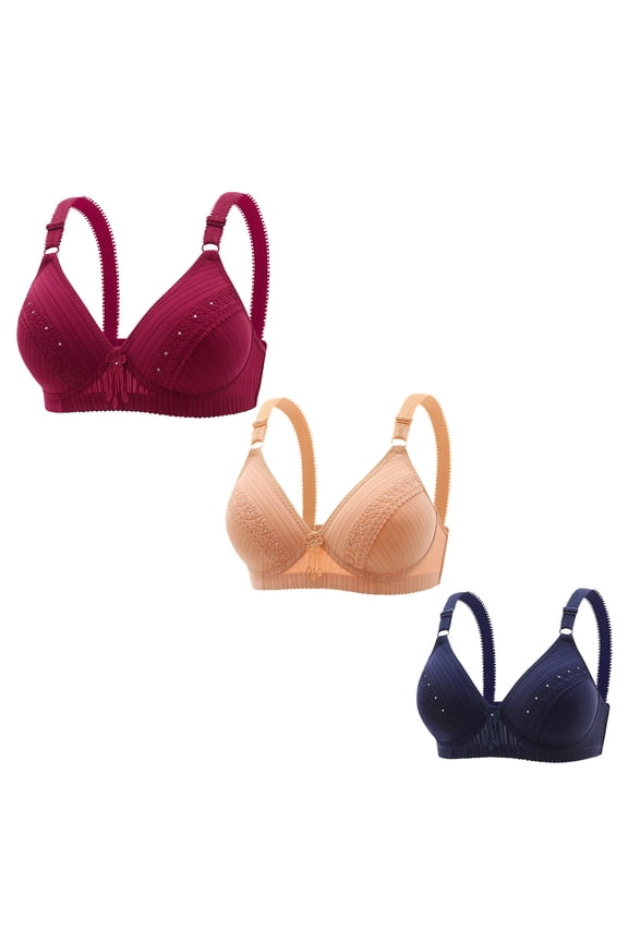 Womens 3 Pack Push Up Bras High Support No Underwire Gathered Breathable Bras Lace Wireless Smoothing Bras