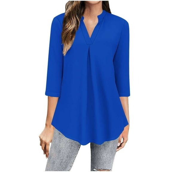 FAIWAD Womens Blouses Dressy Casual Business Tops Loose Comfy 3/4 Sleeve V Neck Work Office Shirts