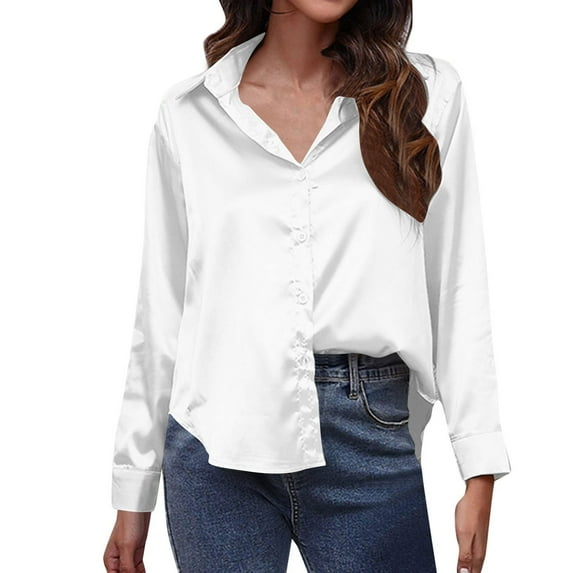 FAIWAD Womens Button Down Shirts Long Sleeve Dress Shirts Flowy Collared Work Office Business Blouses Chiffon Tops