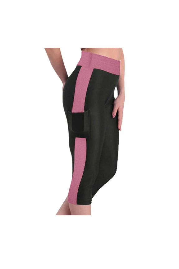 Womens Capri Legging Slim Workout Yoga Pants with Pockets High Waisted Stretch Seven Point Trousers (Medium, Pink)