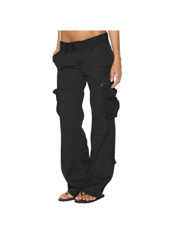 FAIWAD Womens Cargo Jogger Pants Elastic High Waist Baggy Trousers Straight Slim Slacks (3X-Large, Black)