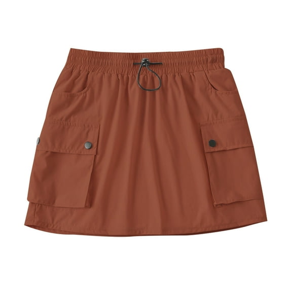 FAIWAD Womens Cargo Skirt Elastic Waist Drawstring Mini Skirts Trendy Ruched Skirts with Flap Pocket
