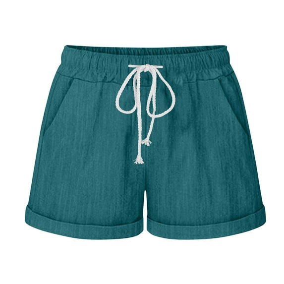 FAIWAD Womens Casual Cotton Linen Shorts High Waisted Beach Shorts Drawstring Comfy Summer Shorts with Pockets