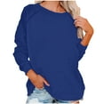 thumbnail image 1 of FAIWAD Womens Casual Long Sleeve Sweatshirt Round Neck Solid Color Pullover Loose Lightweight Tops (Large, Blue), 1 of 6