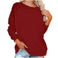 thumbnail image 1 of FAIWAD Womens Casual Long Sleeve Sweatshirt Round Neck Solid Color Pullover Loose Lightweight Tops (XX-Large, Wine), 1 of 6