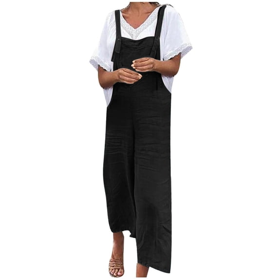 FAIWAD Womens Casual Overalls Jumpsuits Sleeveless Wide Leg Spaghetti Strap Rompers With Pockets (Large, Black1)