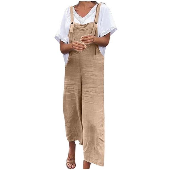 FAIWAD Womens Casual Overalls Jumpsuits Sleeveless Wide Leg Spaghetti Strap Rompers With Pockets (XX-Large, Khaki1)