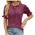 thumbnail image 1 of FAIWAD Womens Casual Tops V Neck Drawstring Shirts Puff Short Sleeve Blouses Loose Work Tunic Tops, 1 of 8