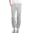 thumbnail image 1 of FAIWAD Womens Cotton Linen Cropped Pants Casual Drawstring Elastic Waist Straight Leg Pants Loose Comfy Trousers, 1 of 7