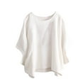 thumbnail image 1 of FAIWAD Womens Cotton Linen Round Neck Short Sleeve Tops Solid Color Elegant Lightweight Tops (Large, White), 1 of 6