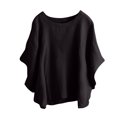 thumbnail image 1 of FAIWAD Womens Cotton Linen Round Neck Short Sleeve Tops Solid Color Elegant Lightweight Tops (Medium, Black), 1 of 6
