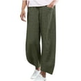thumbnail image 1 of FAIWAD Womens Cotton Linen Wide Leg Pants Classic Elastic Trousers with Pockets Solid Color Jogger Pants (Medium, Green), 1 of 5