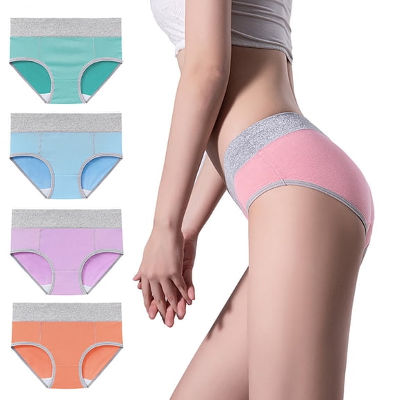 FAIWAD Womens Cotton Underwear Plus Size High Waist Full Coverage Stretch Briefs Soft Breathable Panties 4 Pack