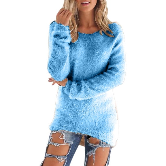 FAIWAD Womens Cozy Fuzzy Sweaters Long Sleeve Round Neck Thermal Warm Jumper Tops Trendy Fall Winter Clothes