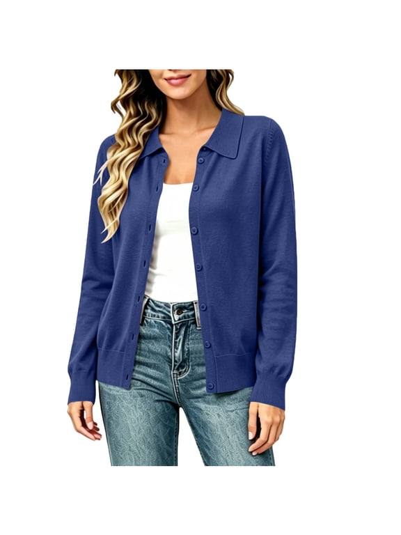 Cardigan Sweaters for Women Collared Button Down Open Front Knit Cardigans Long Sleeve Casual Cardigans