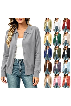 Cardigan Sweaters for Women Collared Button Down Open Front Knit Cardigans Long Sleeve Casual Cardigans