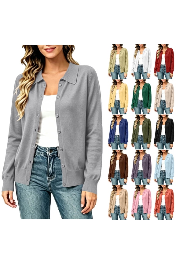 Cardigan Sweaters for Women Collared Button Down Open Front Knit Cardigans Long Sleeve Casual Cardigans