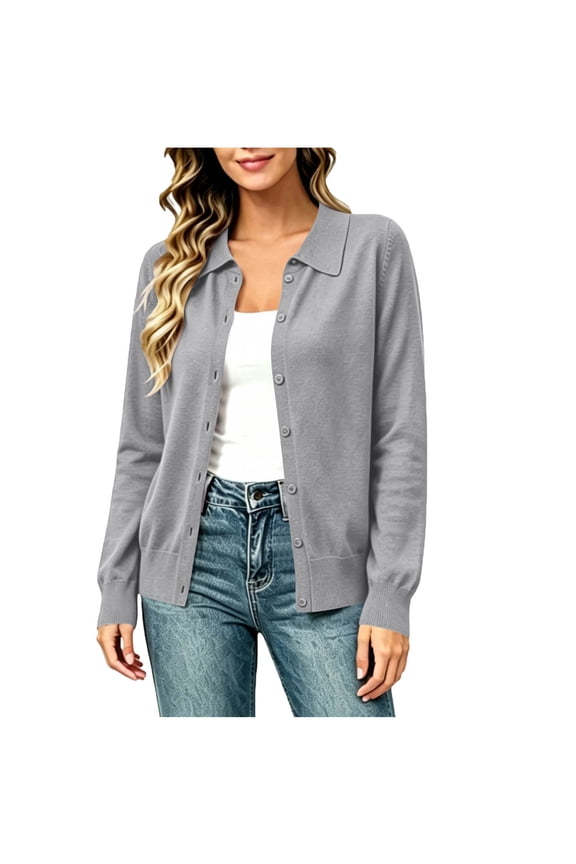 Cardigan Sweaters for Women Collared Button Down Open Front Knit Cardigans Long Sleeve Casual Cardigans