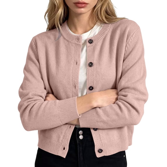 FAIWAD Womens Cropped Cardigan Long Sleeve Button down Knit Sweater Soft Casual Fall Clothes