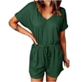 thumbnail image 1 of FAIWAD Womens Elastic Short Rompers V Neck Short Sleeve with Pockets Comfy Jumpsuit with Drawstring (Small, Green), 1 of 7
