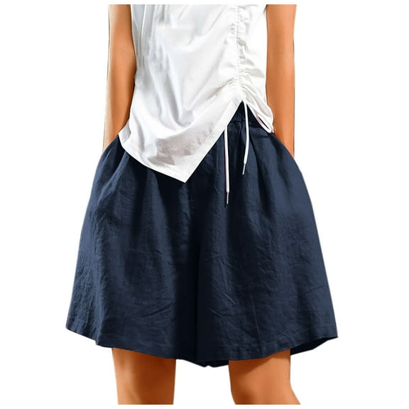 FAIWAD Womens Elastic Waist Shorts Casual Loose Wide Legs Short Pants Comfy Solid Color Knee Length Pocketed Shorts