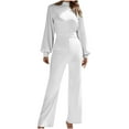 thumbnail image 1 of FAIWAD Womens Elegant Wide Leg Jumpsuit Long Sleeve High Waist Jumpsuit Solid Color Stretch Romper (Small, White), 1 of 7