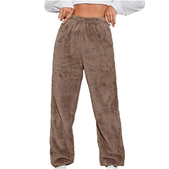 FAIWAD Womens Fall Winter Pants Solid Color Warm Straight Pants Ladies Comfy Workout Trousers (5X-Large, Coffee)