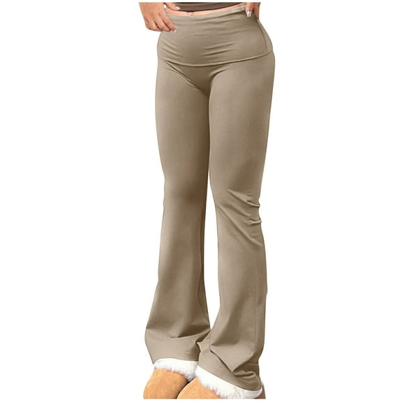 FAIWAD Womens Flared Leggings Casual Stretch High Waist Fold Over Athletic Yoga Dance Pants Lounge Workout Activewear
