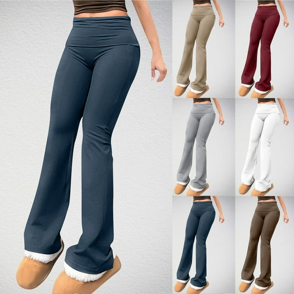 FAIWAD Womens Flared Leggings Casual Stretch High Waist Fold Over Athletic Yoga Dance Pants Lounge Workout Activewear
