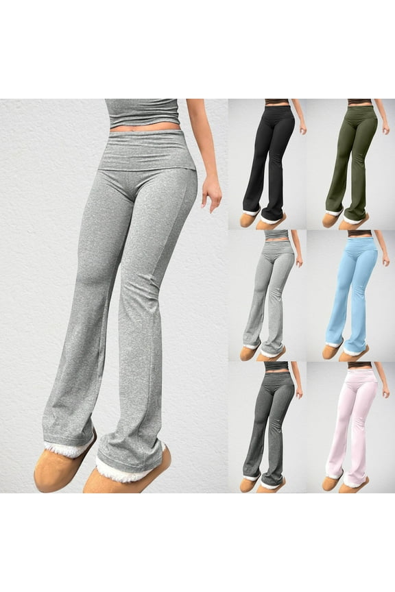 Womens Flared Leggings Casual Stretch High Waist Fold Over Athletic Yoga Dance Pants Lounge Workout Activewear