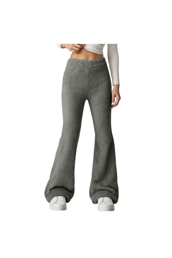 Womens Fleece Flare Leggings Winter Warm Lined Bell Bottom Pants Elastic High Waist Thicken Home Trousers
