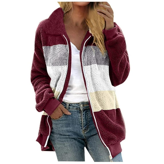 FAIWAD Womens Fleece Jacket Winter Fuzzy Sherpa Open Front Long Cardigan Zip Up Coats Thermal Jackets with Pockets