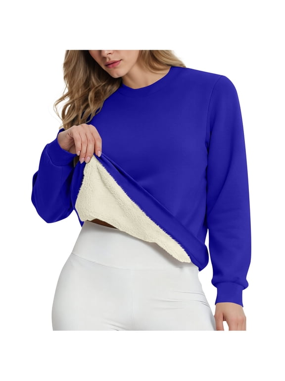 Womens Fleece Lined Sweatshirt Thermal Casual Long Sleeve Pullover Fuzzy Warm Fall Winter Tops