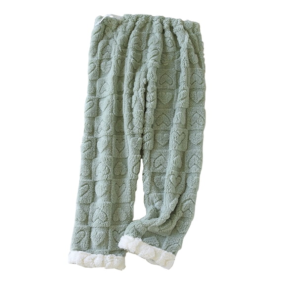FAIWAD Womens Fleece Pajama Pants SComfy Plush Adjustable Elastic Heart Print Color Block Lounge Pants (Large, Green)