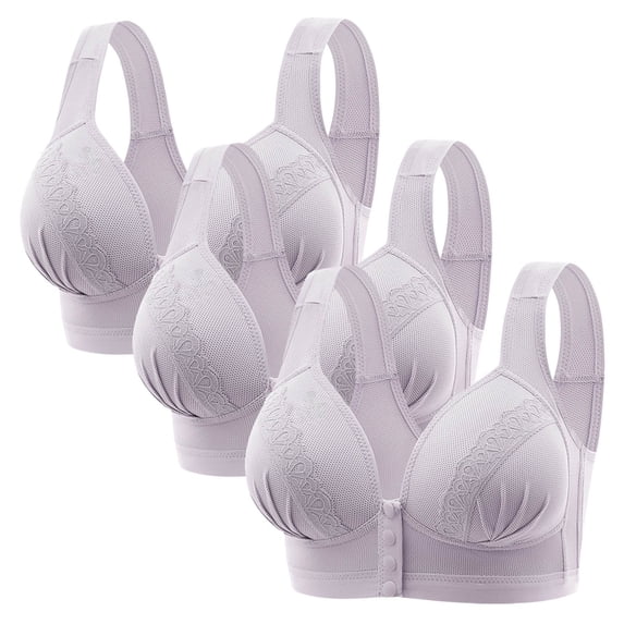 FAIWAD Womens Front Button Bra Breathable Wirefree Plus Size Bralettes Pregnant Comfort Stretch Daily Bras 3PC Multipacks