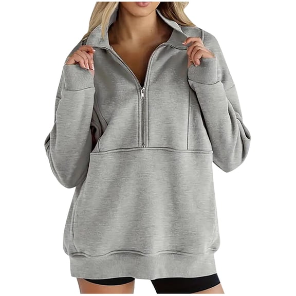 FAIWAD Womens Half Zip Oversized Sweatshirts Long Sleeve Lapel Hoodies with Thumb Hole Fall Winter Workout Tops