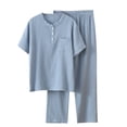 thumbnail image 1 of FAIWAD Womens Homewear Sets Short Sleeve Button Shirts with Straight Leg Pants 2 Piece Pajama Outfit (Large, Blue), 1 of 7