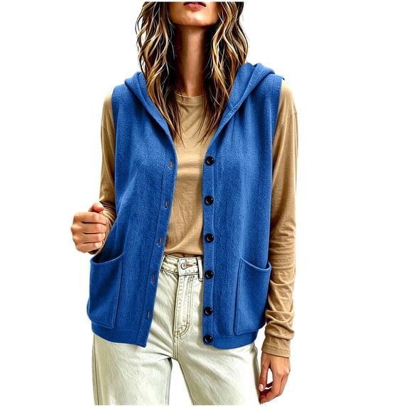 FAIWAD Womens Hooded Sweater Vest Sleeveless Button up Cardigans with Pockets Layering Casual Wear