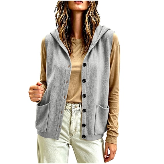 FAIWAD Womens Hooded Sweater Vest Sleeveless Button up Cardigans with Pockets Layering Casual Wear