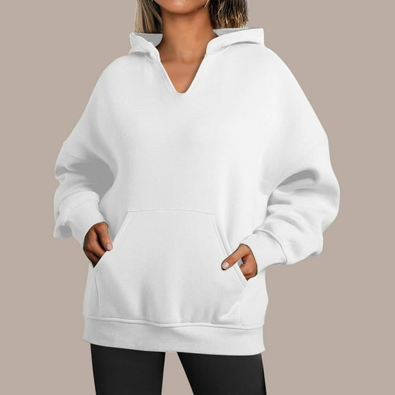 FAIWAD Womens Hoodies Oversized Sweatshirts Casual Long Sleeve V Neck Pullover Winter Fall Outfits Fashion Clothes