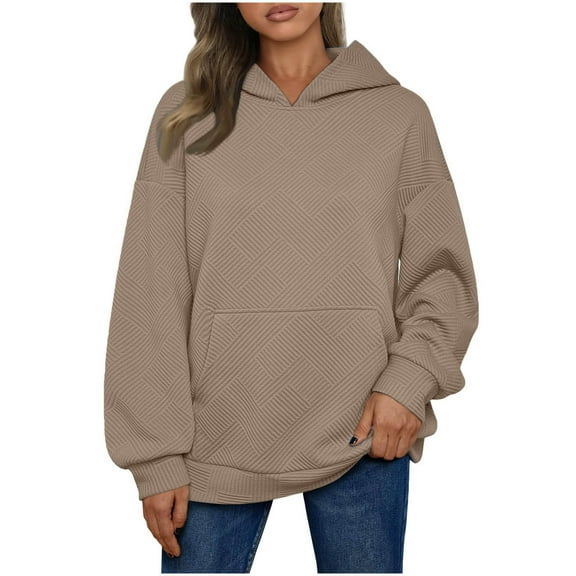 FAIWAD Womens Hoodies Sweatshirt with Pockets Solid Color Long Sleeve Pullover Fall Baggy Basic Drop Shoulder Tops