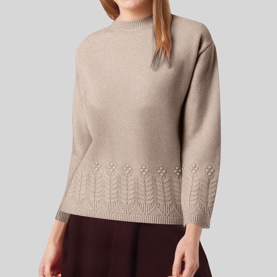 FAIWAD Womens Knit Sweater Mock Neck Long Sleeve Embroidered Pullover Tops Fall Winter Texture Casual Comfy Jumpers Tops