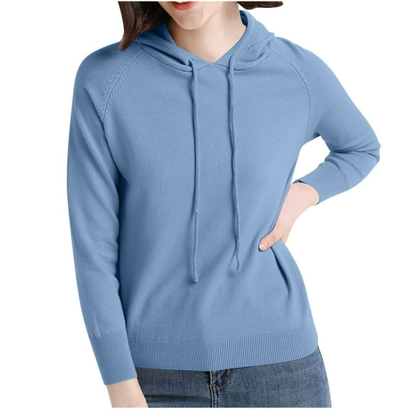 FAIWAD Womens Knitted Hoodie Sweater Loose Casual Long Sleeve Lightweight Drawstring Pullover Basic Comfy Sweatshirts