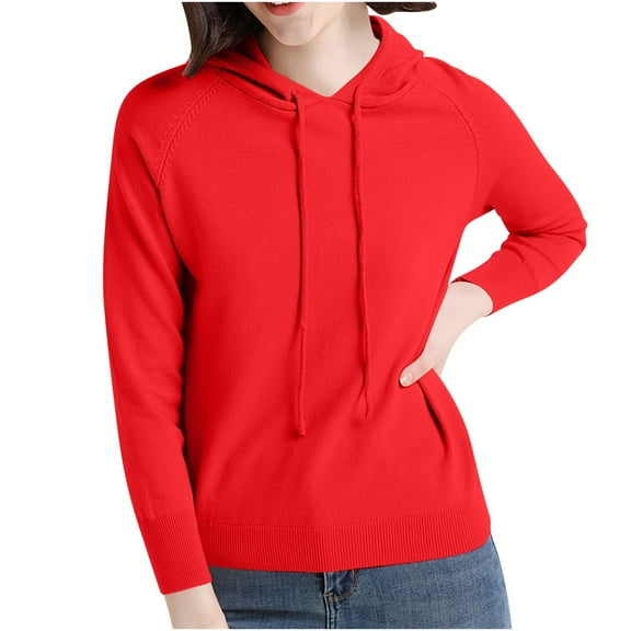 FAIWAD Womens Knitted Hoodie Sweater Loose Casual Long Sleeve Lightweight Drawstring Pullover Basic Comfy Sweatshirts