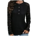 thumbnail image 1 of FAIWAD Womens Lace Crochet Shirts Long Sleeve Round Neck Button Hollow Out Tunics Top Casual Spring Summer Tops, 1 of 6