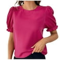 thumbnail image 1 of FAIWAD Womens Lantern Short Sleeve T-Shirts Summer Ruffle Plain Round Neck Work Office Blouse, 1 of 4