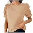 thumbnail image 1 of FAIWAD Womens Lantern Short Sleeve T-Shirts Summer Ruffle Plain Round Neck Work Office Blouse, 1 of 4